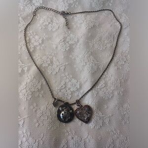 Bronze Silver Tone Lady Bug & Hearts Necklace